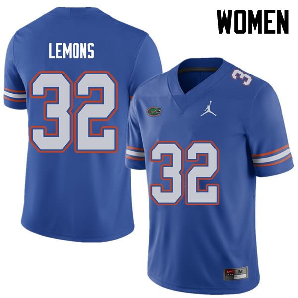 Women's NCAA Florida Gators Adarius Lemons #32 Stitched Authentic Jordan Brand Royal College Football Jersey HIZ5265ON